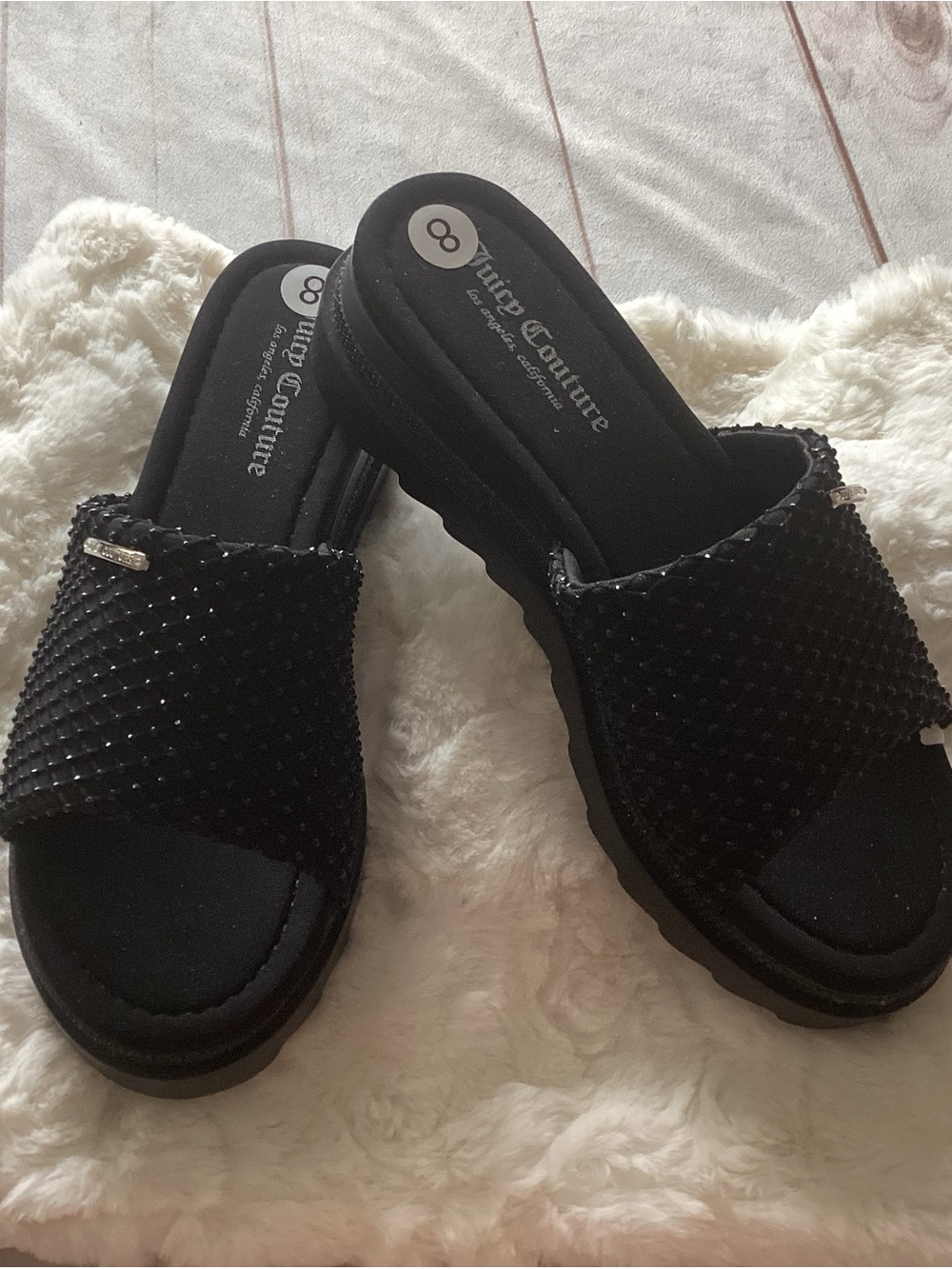 Juicy Couture Black Rhinestone Slide Mules